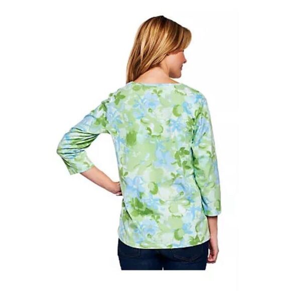Denim & Co Womens 2X Jersey 3/4 Sleeve Watercolor Print Top Melon Round Neck NWT - Picture 4 of 4